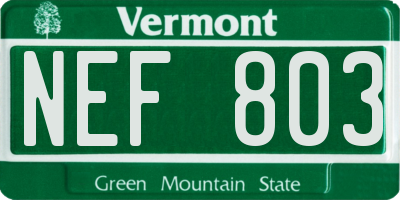 VT license plate NEF803