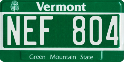 VT license plate NEF804