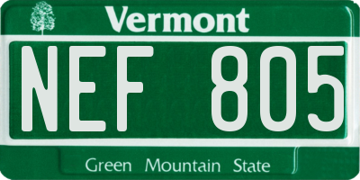 VT license plate NEF805