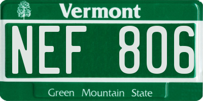 VT license plate NEF806