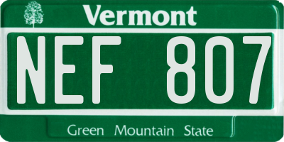 VT license plate NEF807