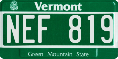 VT license plate NEF819