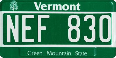VT license plate NEF830
