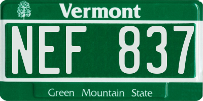 VT license plate NEF837