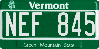VT license plate NEF845