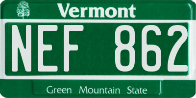 VT license plate NEF862