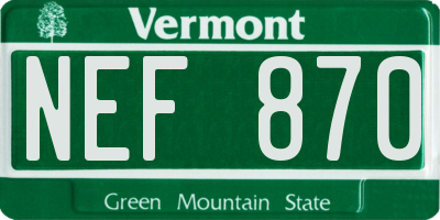 VT license plate NEF870
