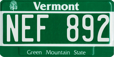 VT license plate NEF892