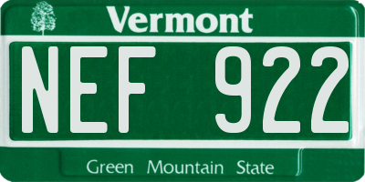 VT license plate NEF922