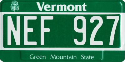VT license plate NEF927