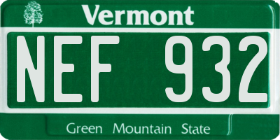 VT license plate NEF932
