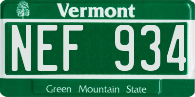 VT license plate NEF934