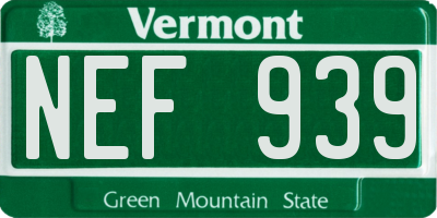 VT license plate NEF939