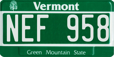 VT license plate NEF958