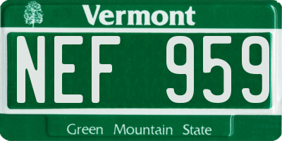 VT license plate NEF959