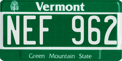 VT license plate NEF962