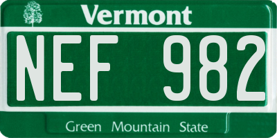 VT license plate NEF982
