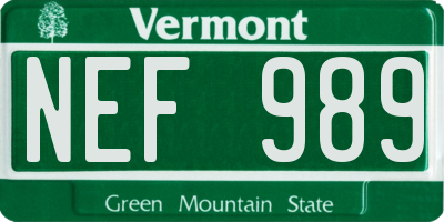 VT license plate NEF989