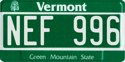 VT license plate NEF996
