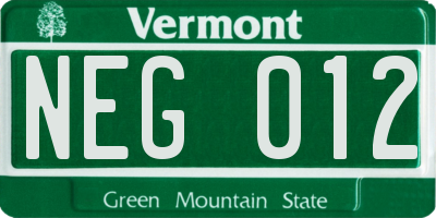 VT license plate NEG012