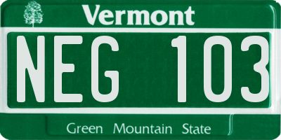 VT license plate NEG103