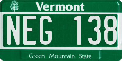 VT license plate NEG138