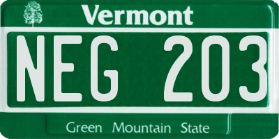 VT license plate NEG203