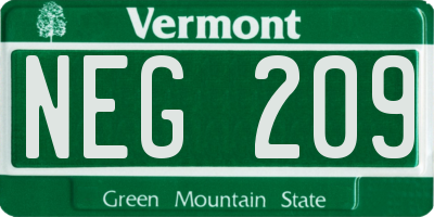 VT license plate NEG209