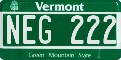 VT license plate NEG222