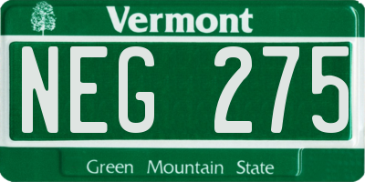 VT license plate NEG275
