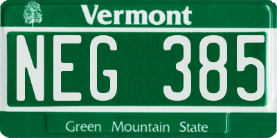 VT license plate NEG385