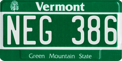 VT license plate NEG386