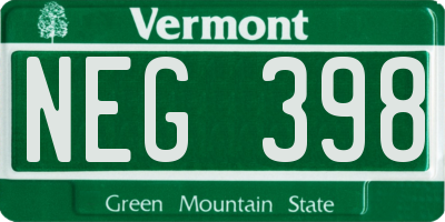 VT license plate NEG398