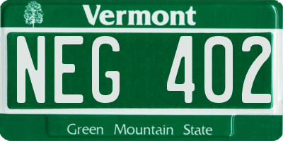 VT license plate NEG402