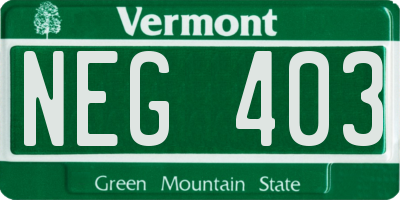 VT license plate NEG403