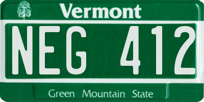 VT license plate NEG412