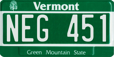 VT license plate NEG451