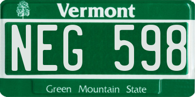 VT license plate NEG598