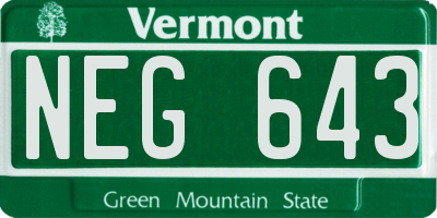 VT license plate NEG643