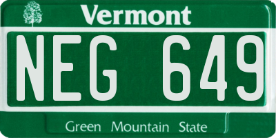 VT license plate NEG649