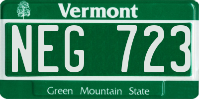 VT license plate NEG723