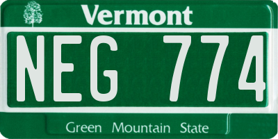 VT license plate NEG774