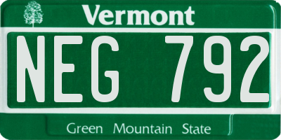 VT license plate NEG792