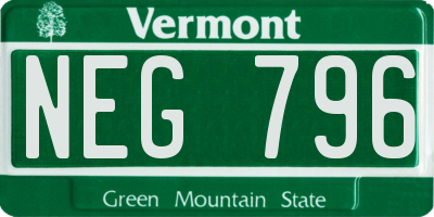 VT license plate NEG796