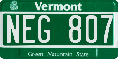 VT license plate NEG807