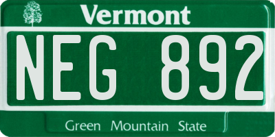 VT license plate NEG892