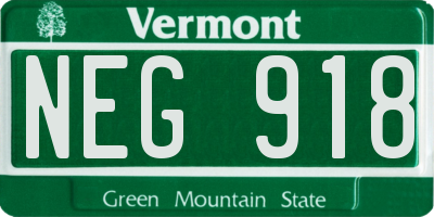 VT license plate NEG918