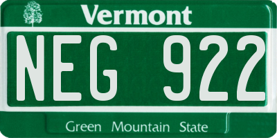 VT license plate NEG922