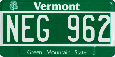 VT license plate NEG962