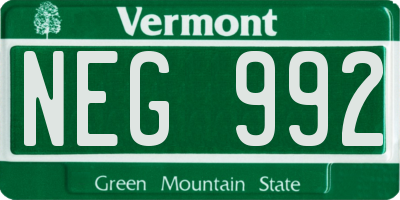 VT license plate NEG992
